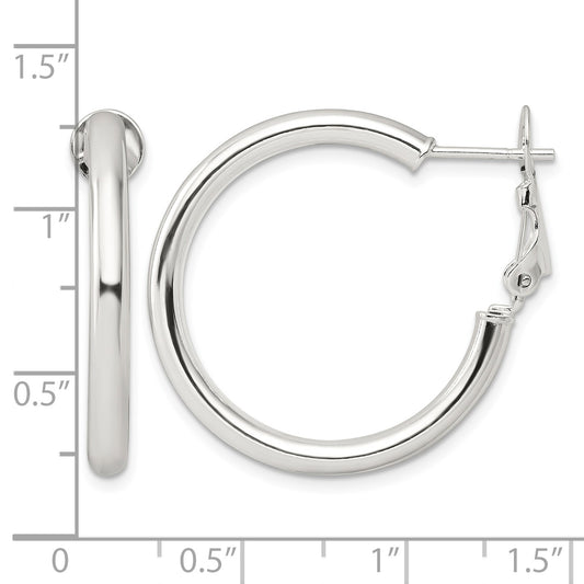 Sterling Silver Polished 3.25mm Omega Back Round Hoop Earrings