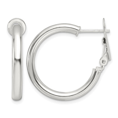 Sterling Silver Polished 3.25mm Omega Back Round Hoop Earrings