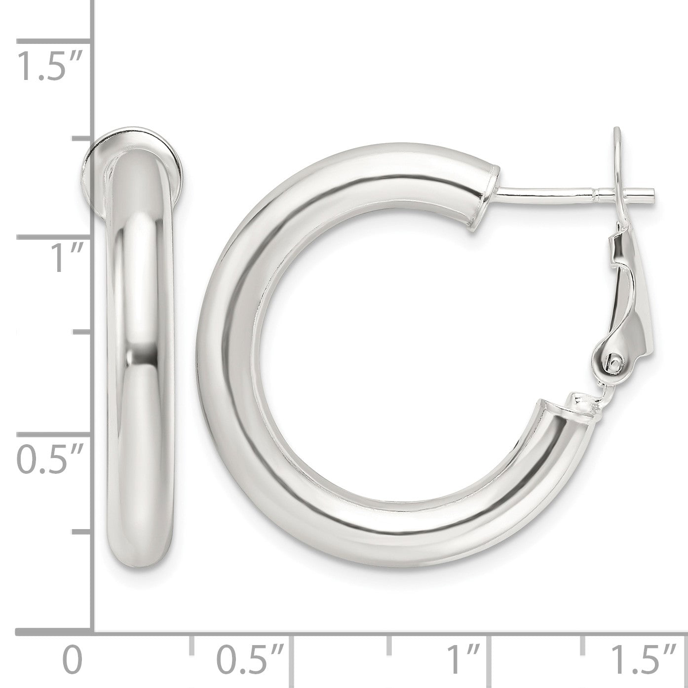 Sterling Silver Polished 25.5x4mm Omega Back Round Hoop Earrings