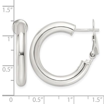 Sterling Silver Polished 25.5x4mm Omega Back Round Hoop Earrings