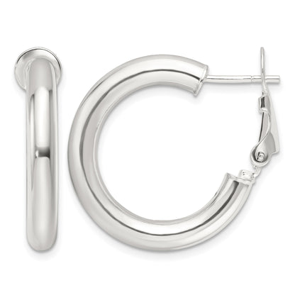 Sterling Silver Polished 25.5x4mm Omega Back Round Hoop Earrings