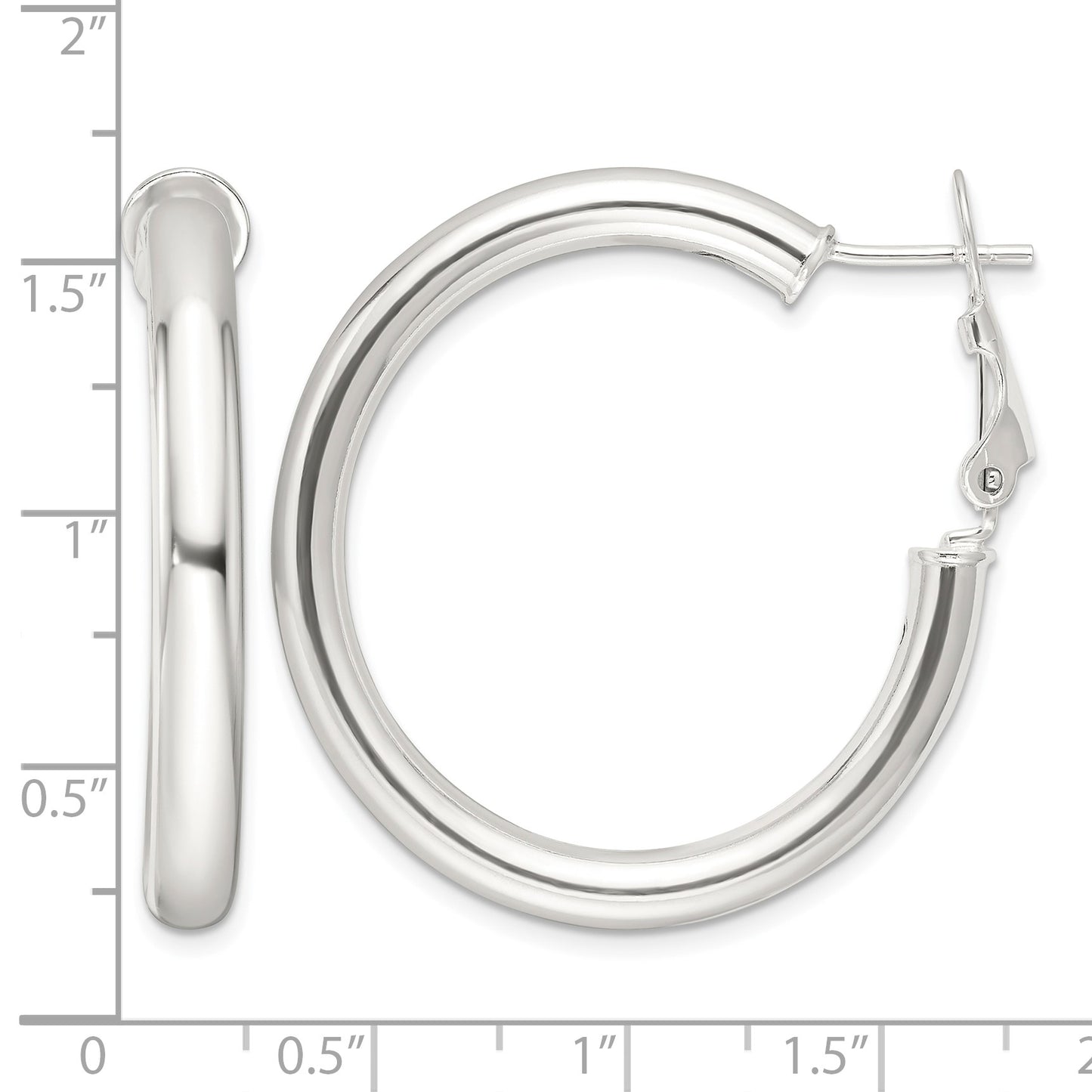 Sterling Silver Polished 4mm Omega Back Round Hoop Earrings
