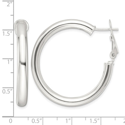 Sterling Silver Polished 4mm Omega Back Round Hoop Earrings