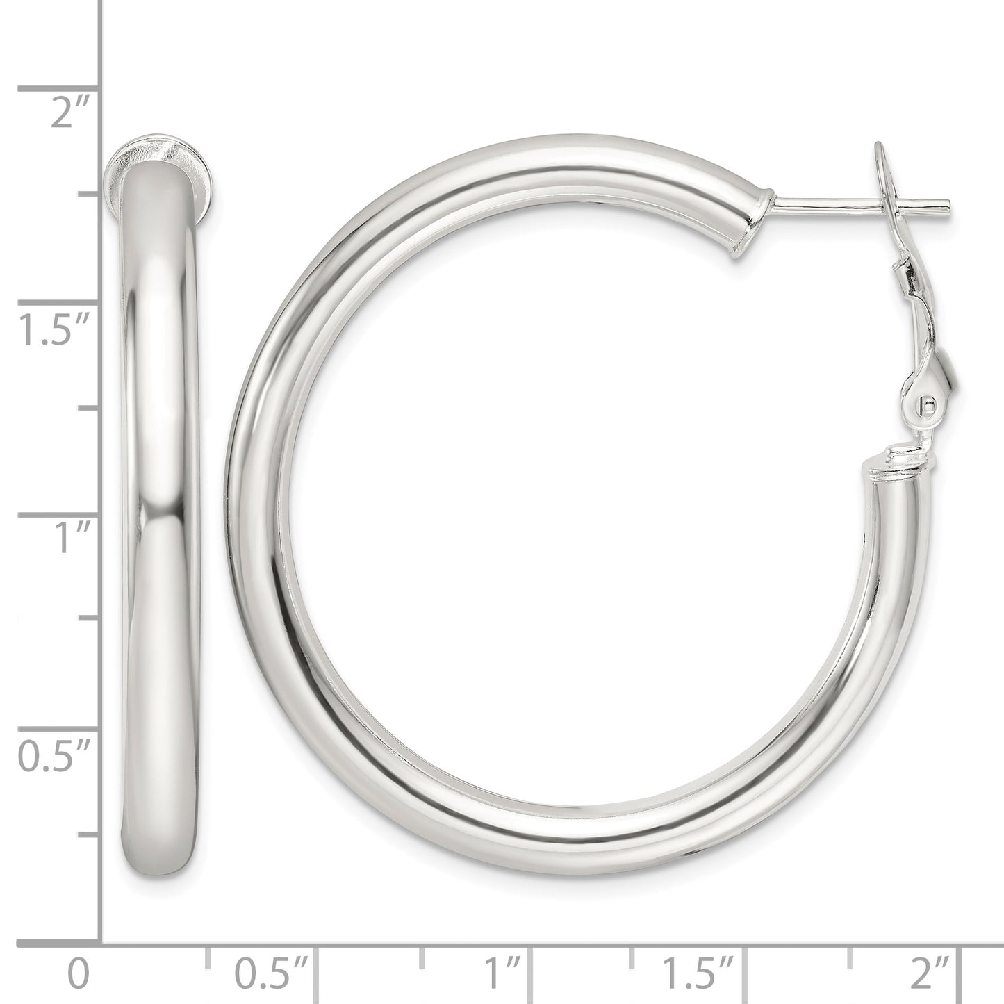 Sterling Silver Polished 40x4mm Omega Back Round Hoop Earrings