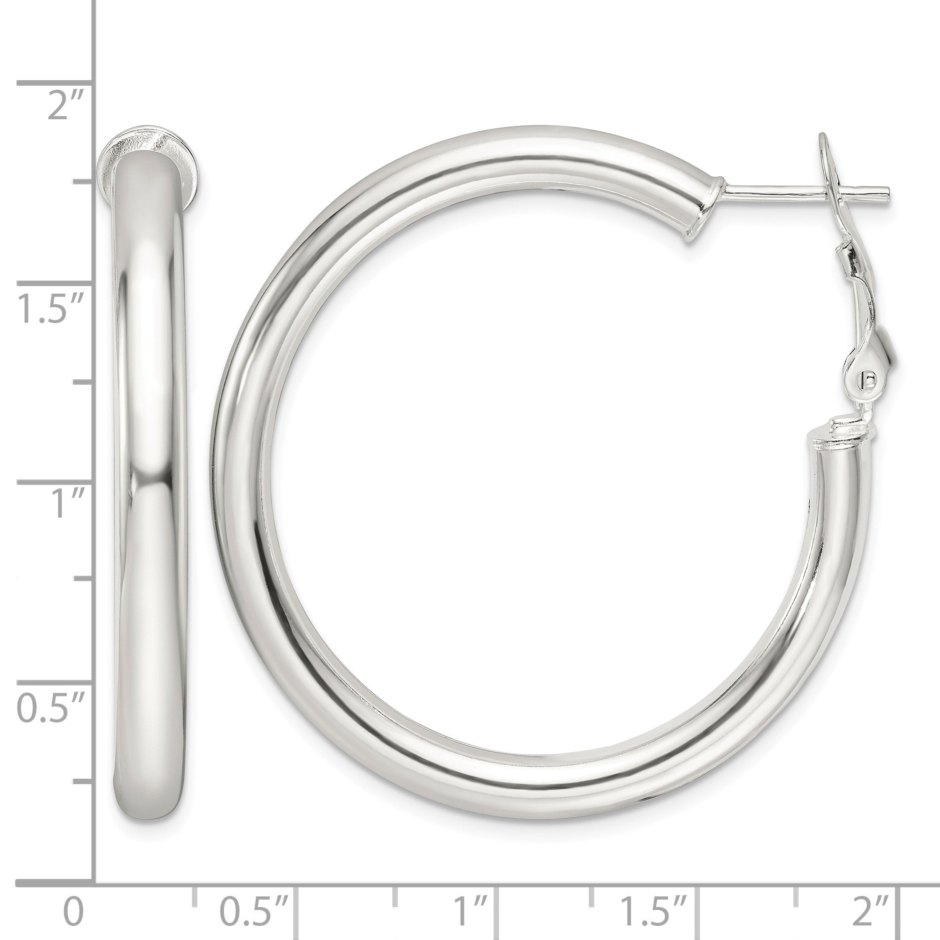 Sterling Silver Polished 40x4mm Omega Back Round Hoop Earrings