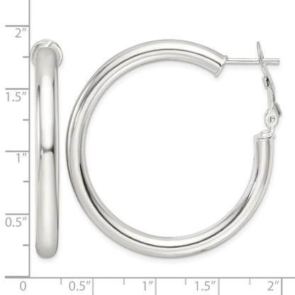 Sterling Silver Polished 40x4mm Omega Back Round Hoop Earrings