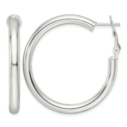 Sterling Silver Polished 40x4mm Omega Back Round Hoop Earrings