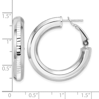 Sterling Silver RH-pltd D/C 4.75mm Omega Back Round Hoop Earrings