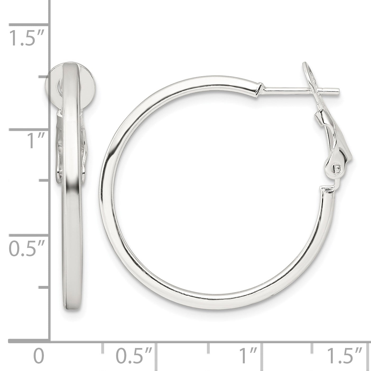 Sterling Silver 2mm Square Tube Omega Back Round Hoop Earrings