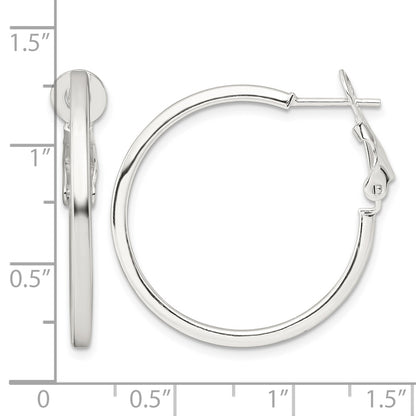 Sterling Silver 2mm Square Tube Omega Back Round Hoop Earrings