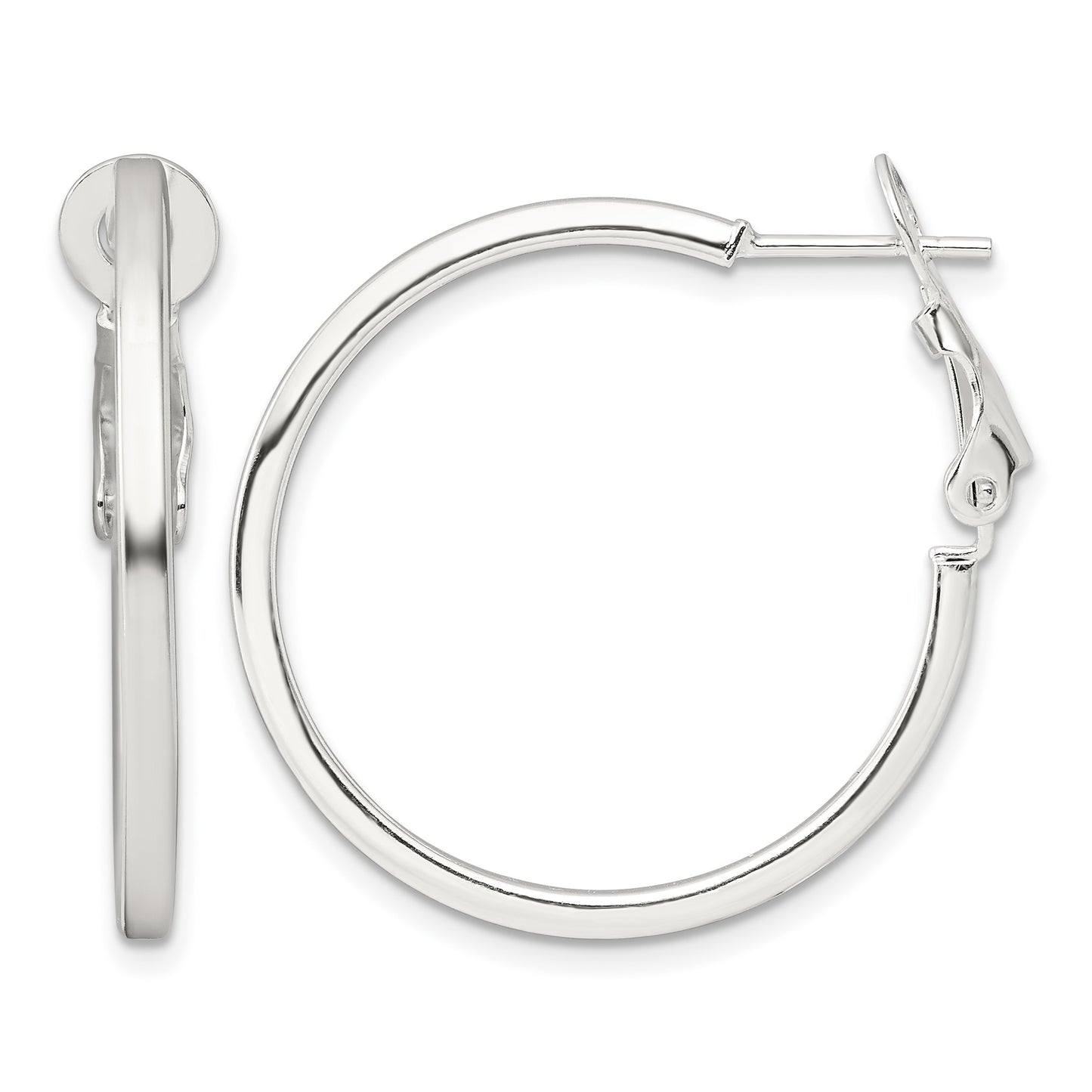 Sterling Silver 2mm Square Tube Omega Back Round Hoop Earrings