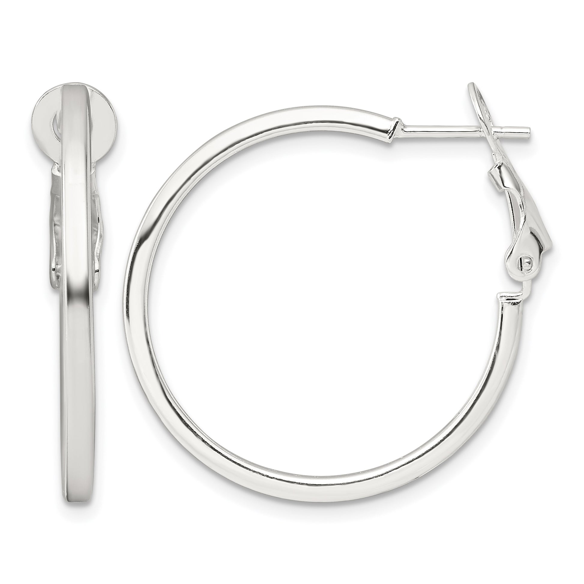 Sterling Silver 2mm Square Tube Omega Back Round Hoop Earrings