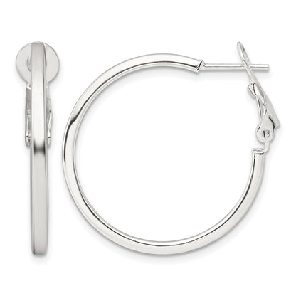 Sterling Silver 2mm Square Tube Omega Back Round Hoop Earrings