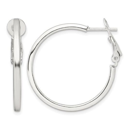 Sterling Silver 2mm Square Tube Omega Back Round Hoop Earrings
