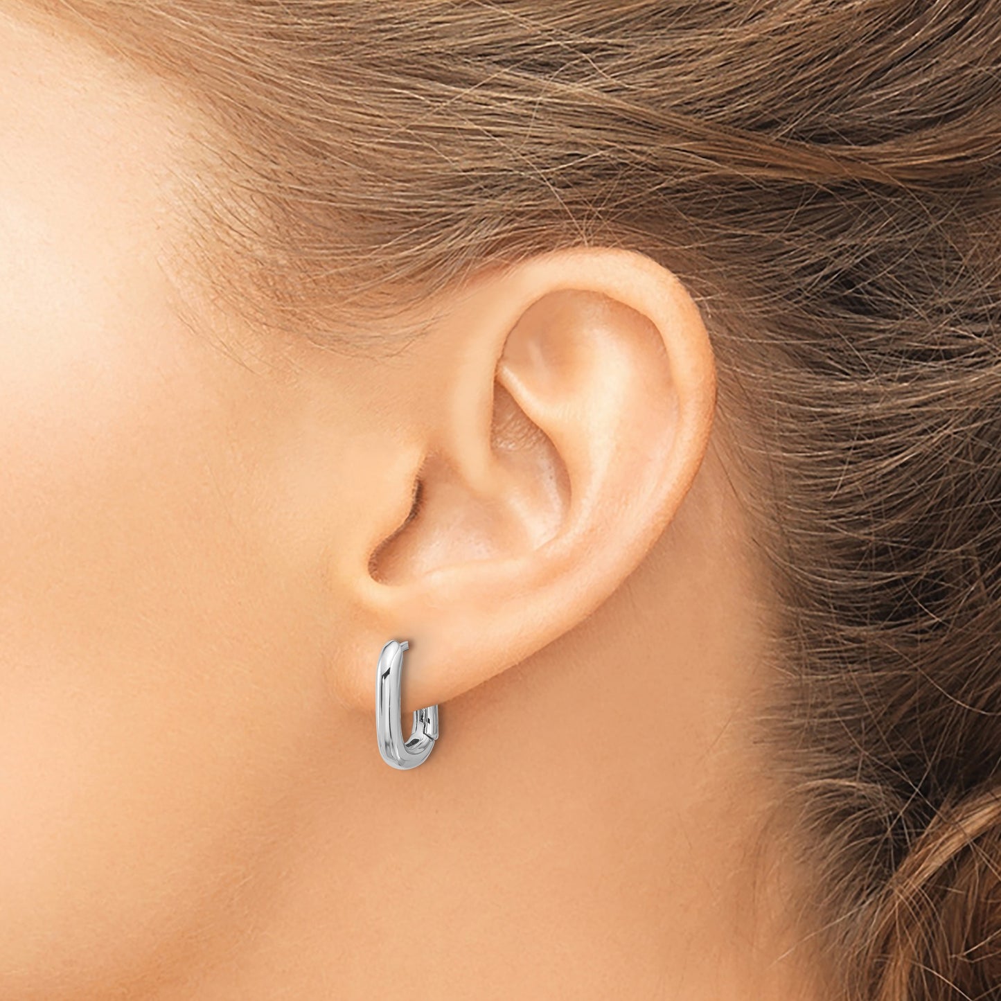 Sterling Silver Rhodium-plated Rounded Edge Square Hinged Hoop Earrings
