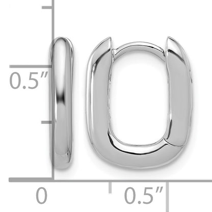 Sterling Silver Rhodium-plated Rounded Edge Square Hinged Hoop Earrings