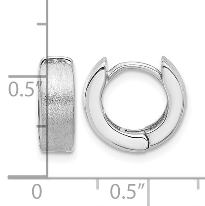 Sterling Silver Rhodium-plated Brushed 4x13mm Hinged Hoop Earrings