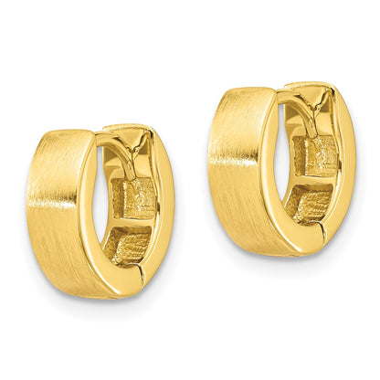 Sterling Silver Gold-plated Brushed 4x13mm Hinged Huggie Hoop Earrings