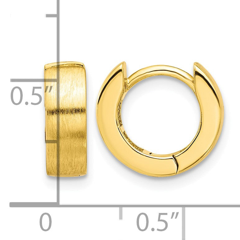 Sterling Silver Gold-plated Brushed 4x13mm Hinged Huggie Hoop Earrings