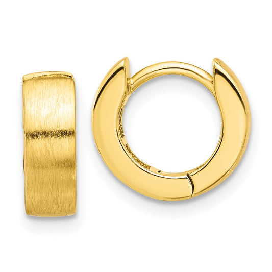 Sterling Silver Gold-plated Brushed 4x13mm Hinged Huggie Hoop Earrings