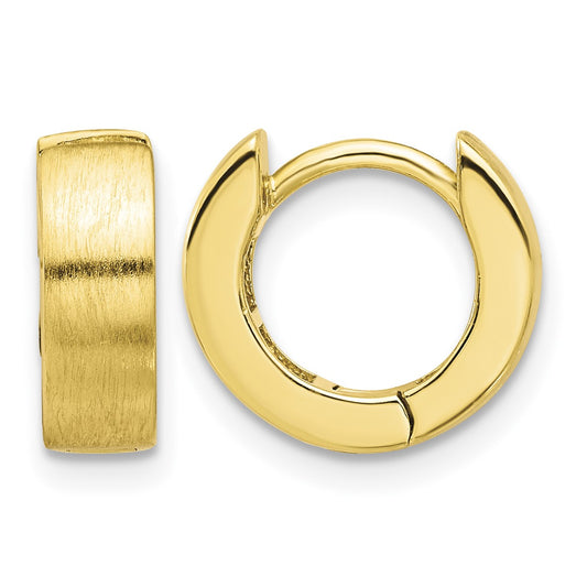 Sterling Silver Gold-plated Brushed 4x13mm Hinged Huggie Hoop Earrings