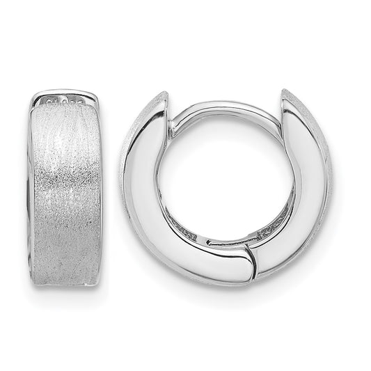 Sterling Silver Rhodium-plated Brushed 4x13mm Hinged Hoop Earrings