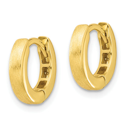 Sterling Silver Gold-plated Brushed 3x13mm Hinged Huggie Hoop Earrings