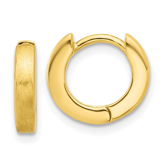 Sterling Silver Gold-plated Brushed 3x13mm Hinged Huggie Hoop Earrings