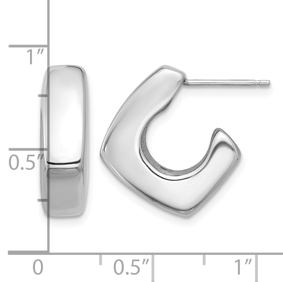 Sterling Silver Rhodium-plated Polished Square C-Hoop Post Earrings