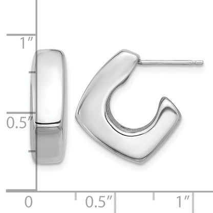 Sterling Silver Rhodium-plated Polished Square C-Hoop Post Earrings