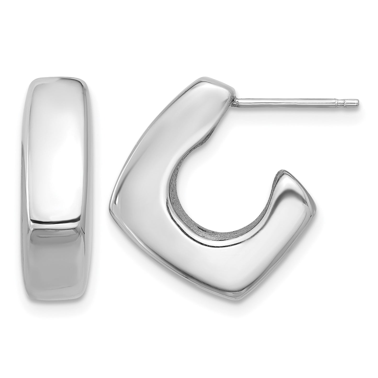 Sterling Silver Rhodium-plated Polished Square C-Hoop Post Earrings