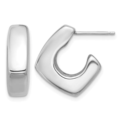 Sterling Silver Rhodium-plated Polished Square C-Hoop Post Earrings
