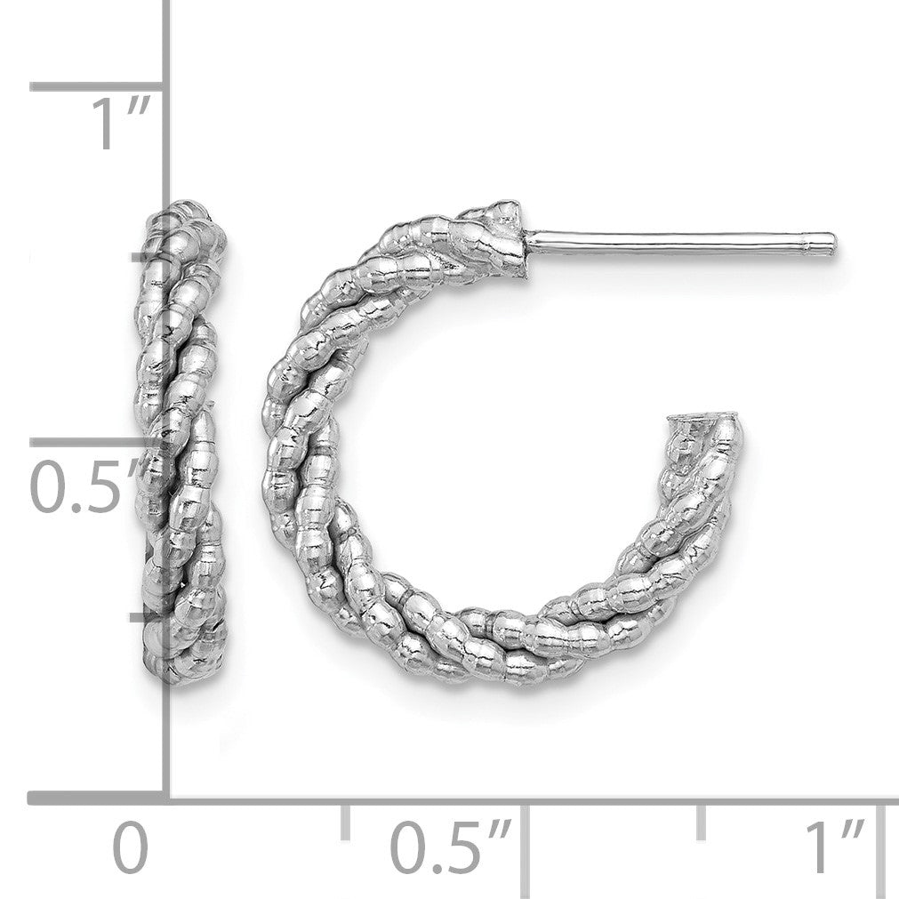 Sterling Silver Rhodium-plated Textured Twisted C-Hoop Earrings