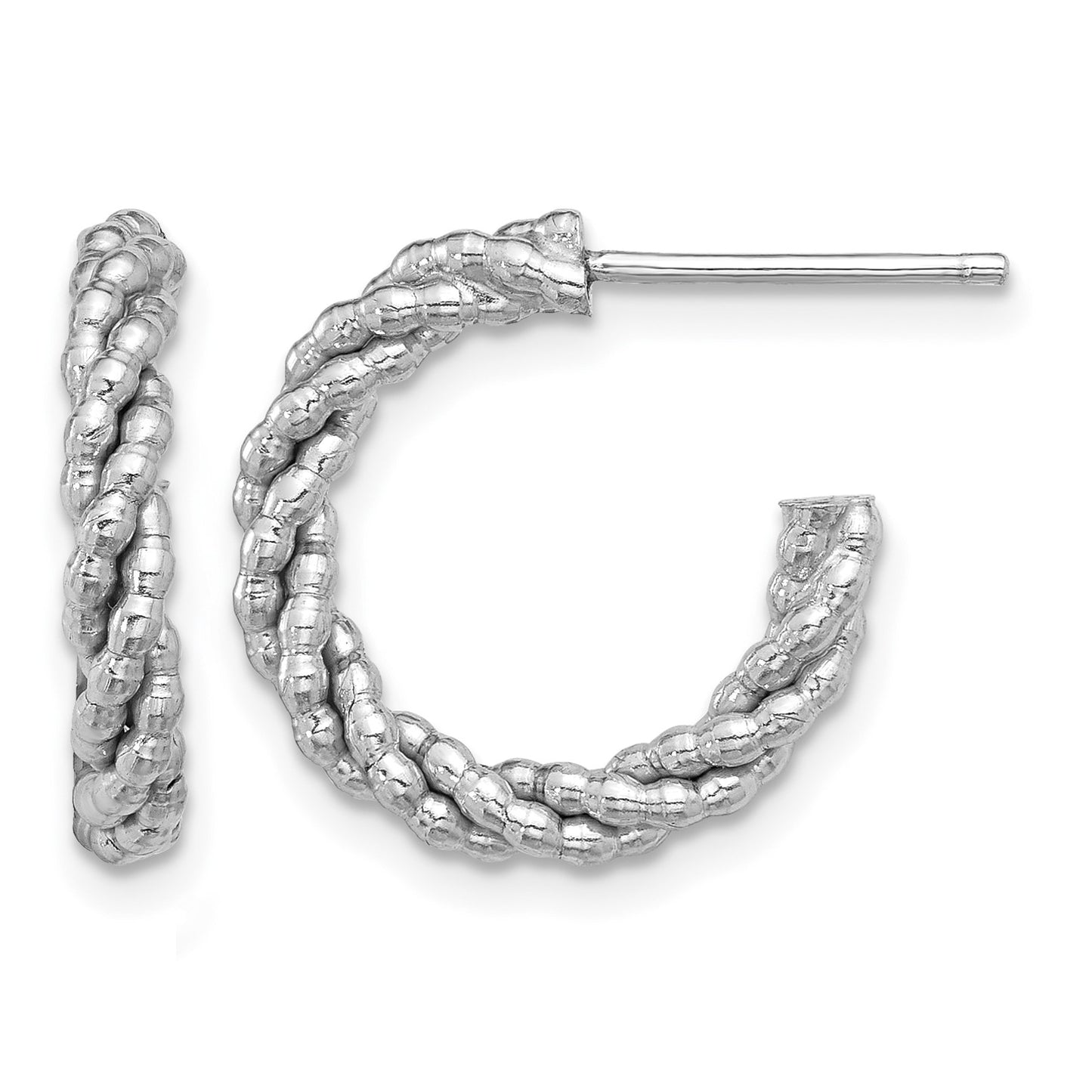 Sterling Silver Rhodium-plated Textured Twisted C-Hoop Earrings
