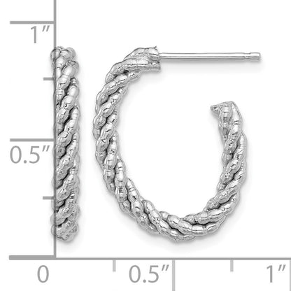 Sterling Silver Rhodium-plated Textured Twisted Oval J-Hoop Earrings