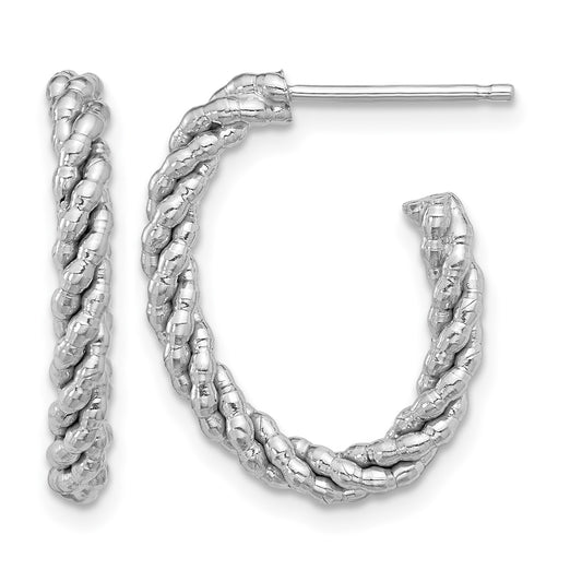 Sterling Silver Rhodium-plated Textured Twisted Oval J-Hoop Earrings