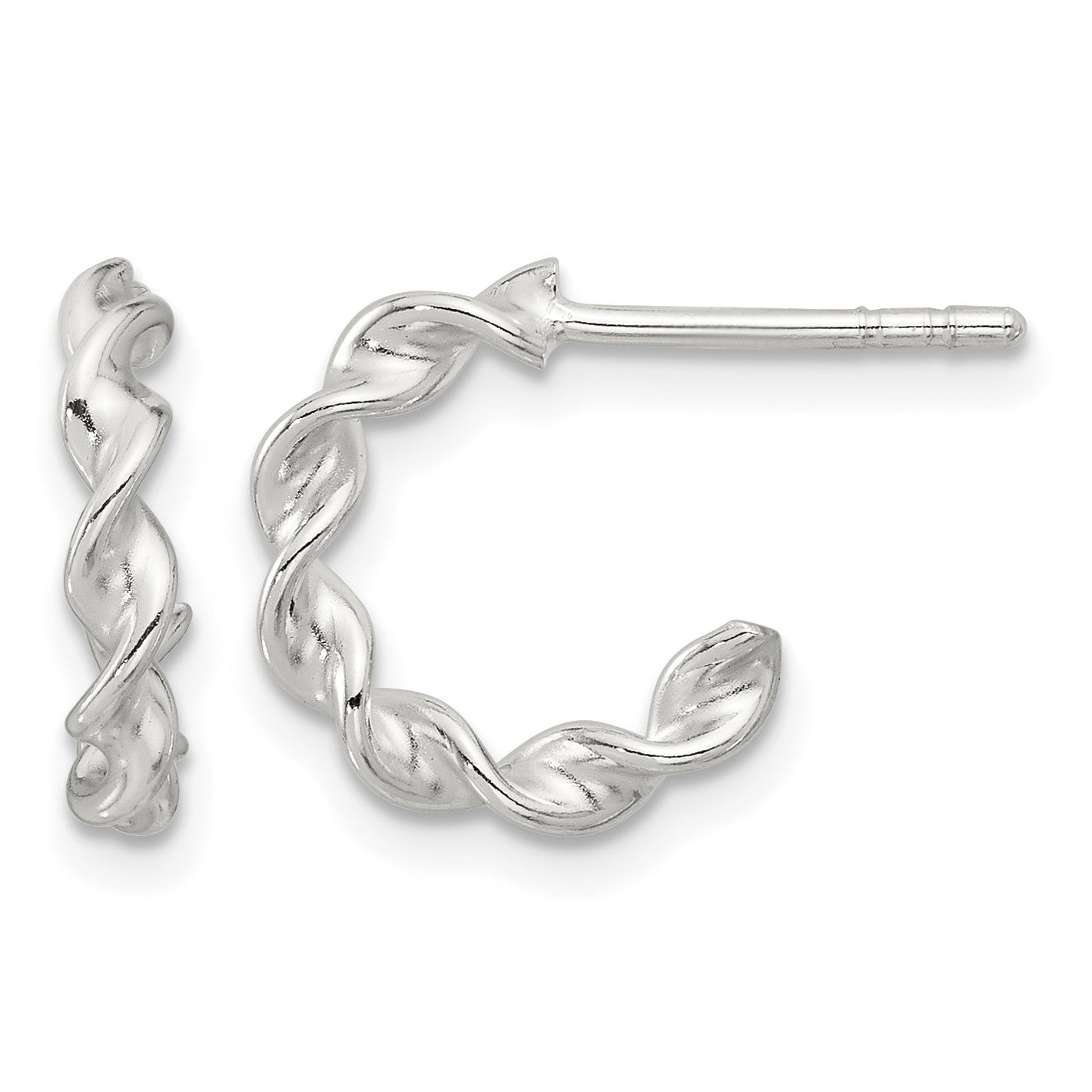 Sterling Silver E-coated Twisted Post Hoop Earrings