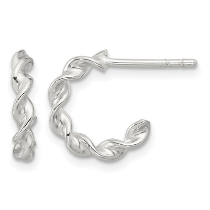 Sterling Silver E-coated Twisted Post Hoop Earrings