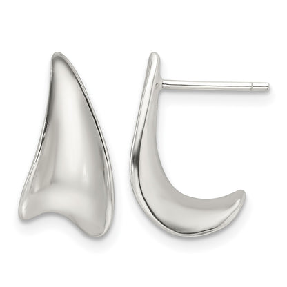Sterling Silver E-Coating Polished Fancy J Hoop Earrings