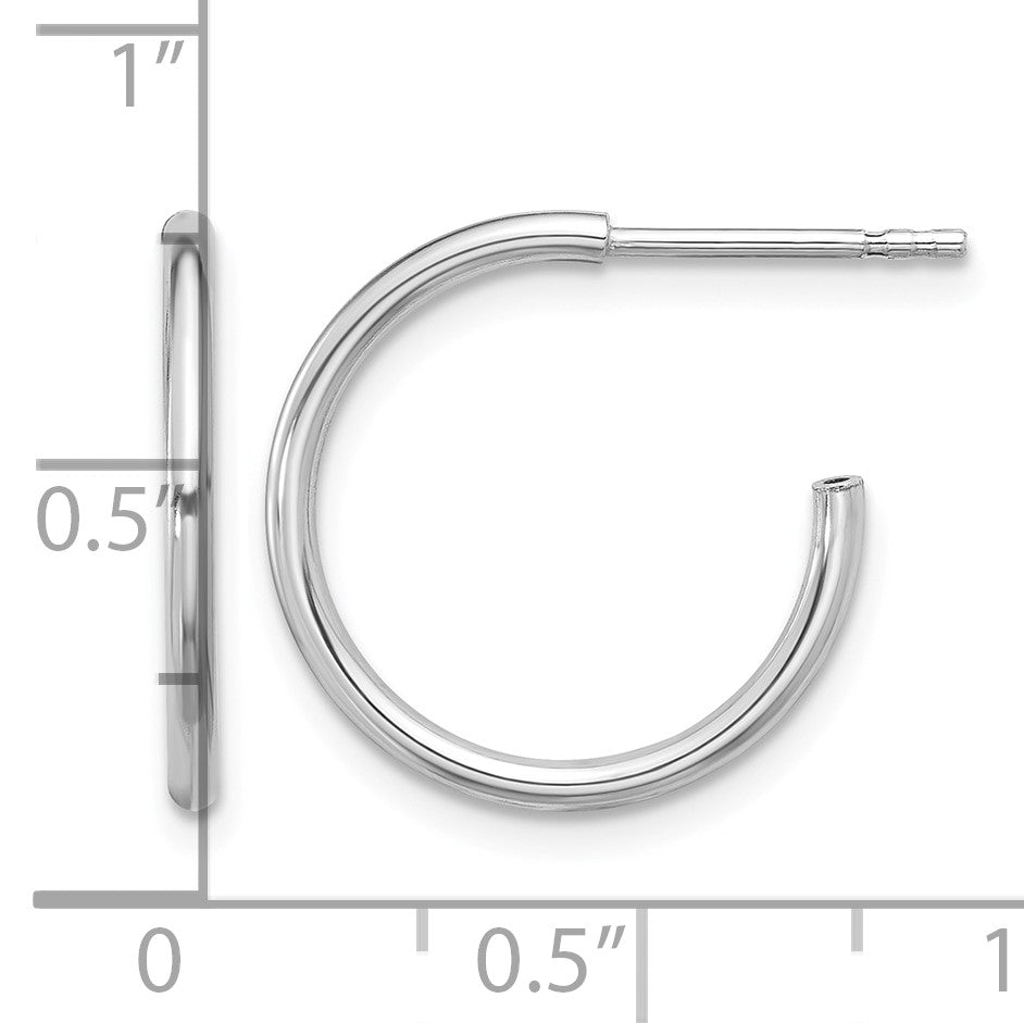 Sterling Silver Rhodium-plated Polished Hollow Tube C-Hoop Earrings