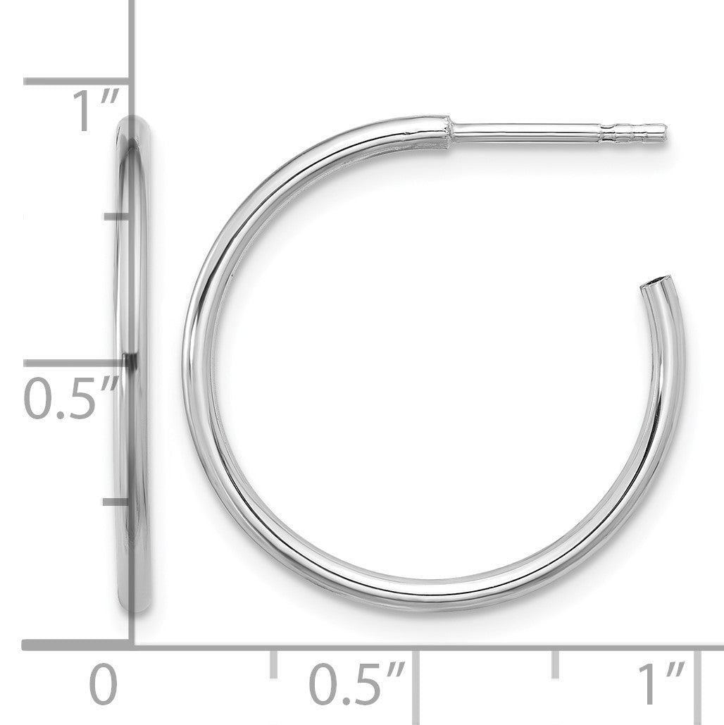 Sterling Silver Rhodium-plated Polished Hollow Tube C-Hoop Earrings