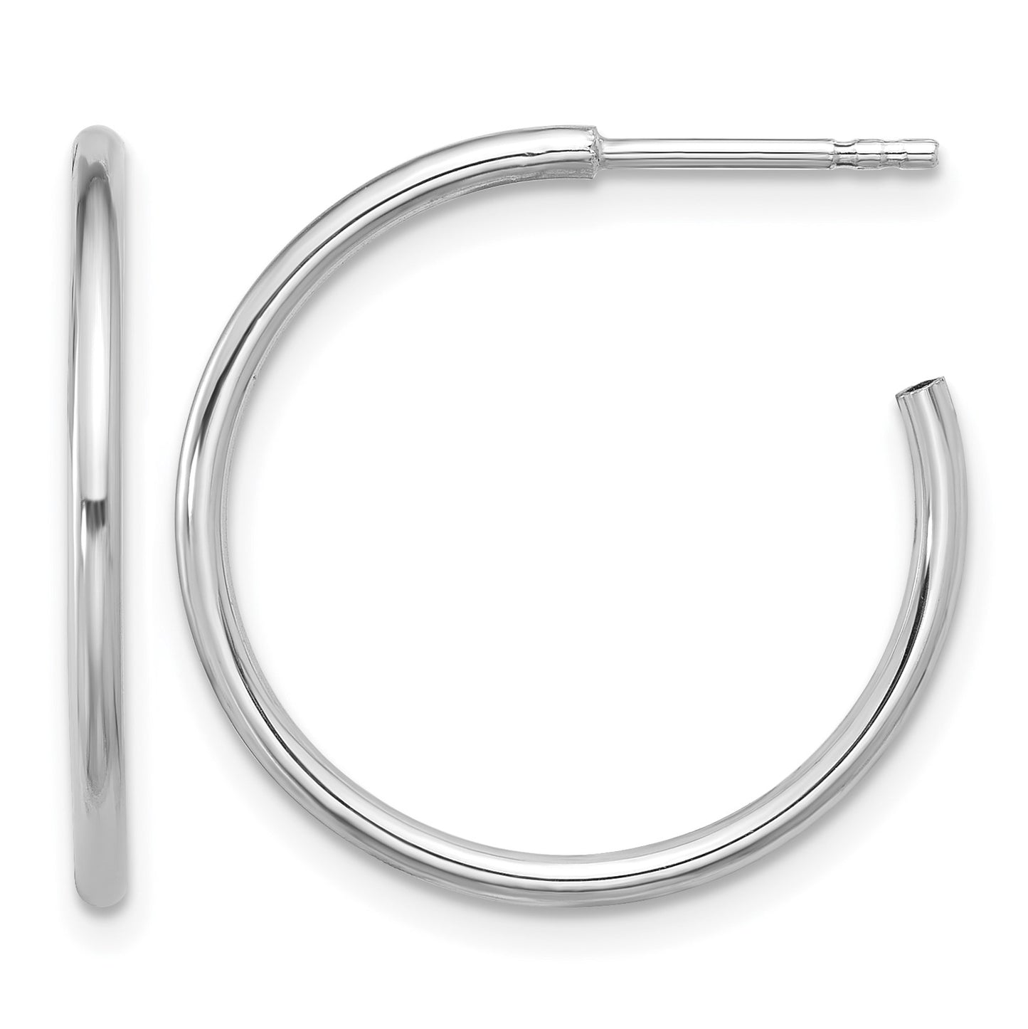 Sterling Silver Rhodium-plated Polished Hollow Tube C-Hoop Earrings