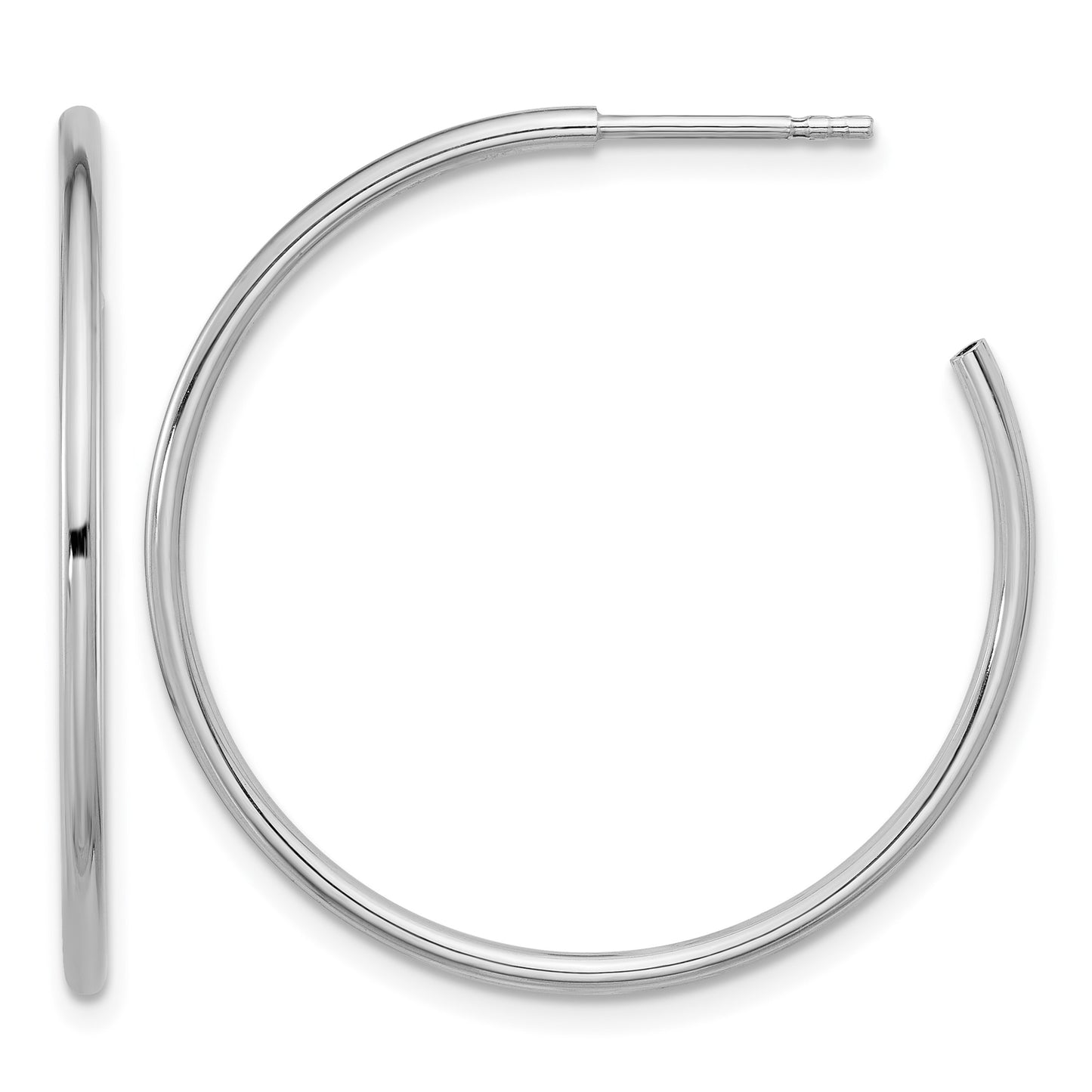 Sterling Silver Rhodium-plated Polished Hollow Tube C-Hoop Earrings