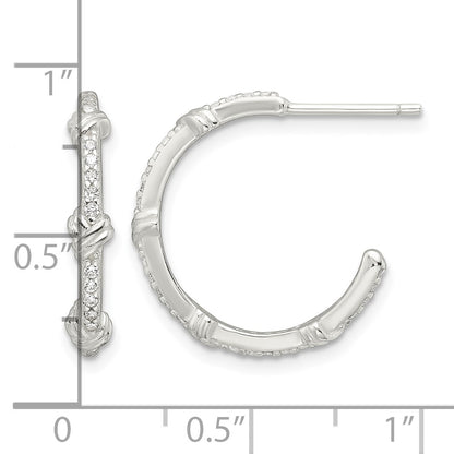 Sterling Silver E-Coating Polished CZ Knot C-Hoop Earrings