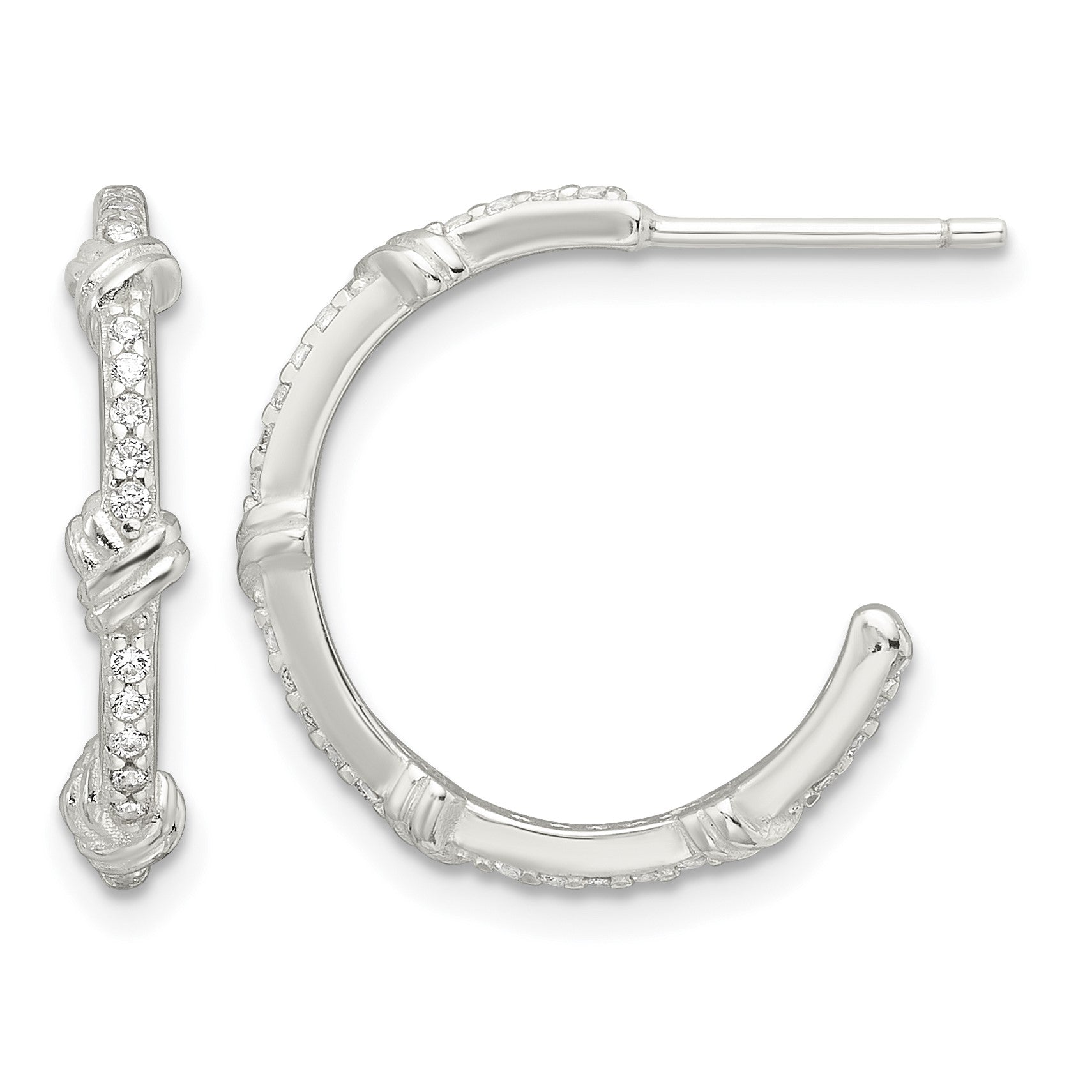 Sterling Silver E-Coating Polished CZ Knot C-Hoop Earrings