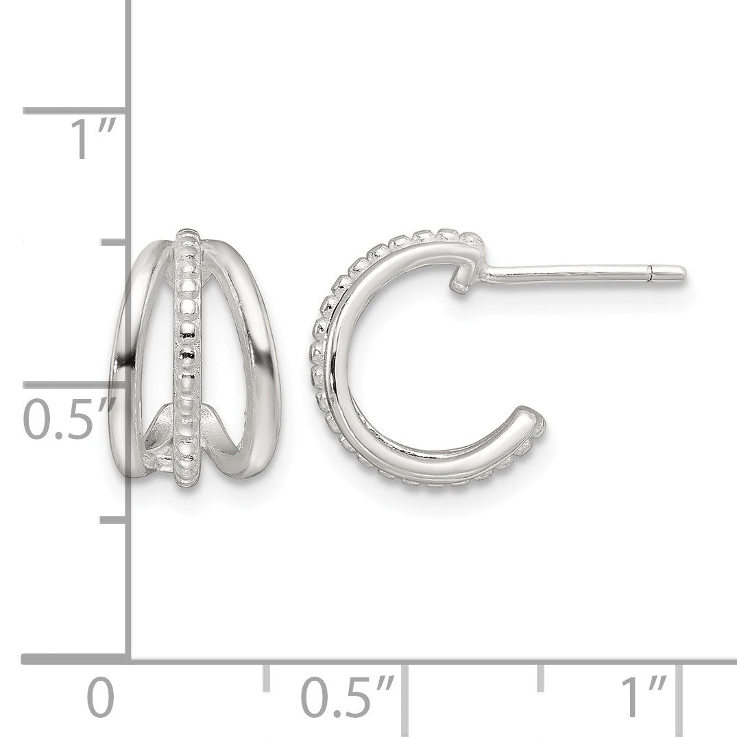 Sterling Silver E-Coating Polished and Textured C-Hoop Earrings