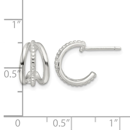Sterling Silver E-Coating Polished and Textured C-Hoop Earrings