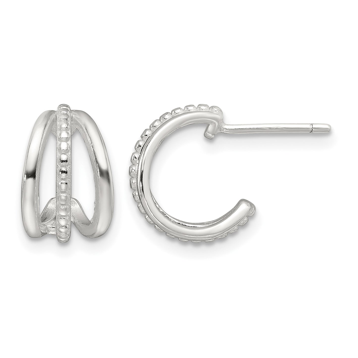 Sterling Silver E-Coating Polished and Textured C-Hoop Earrings