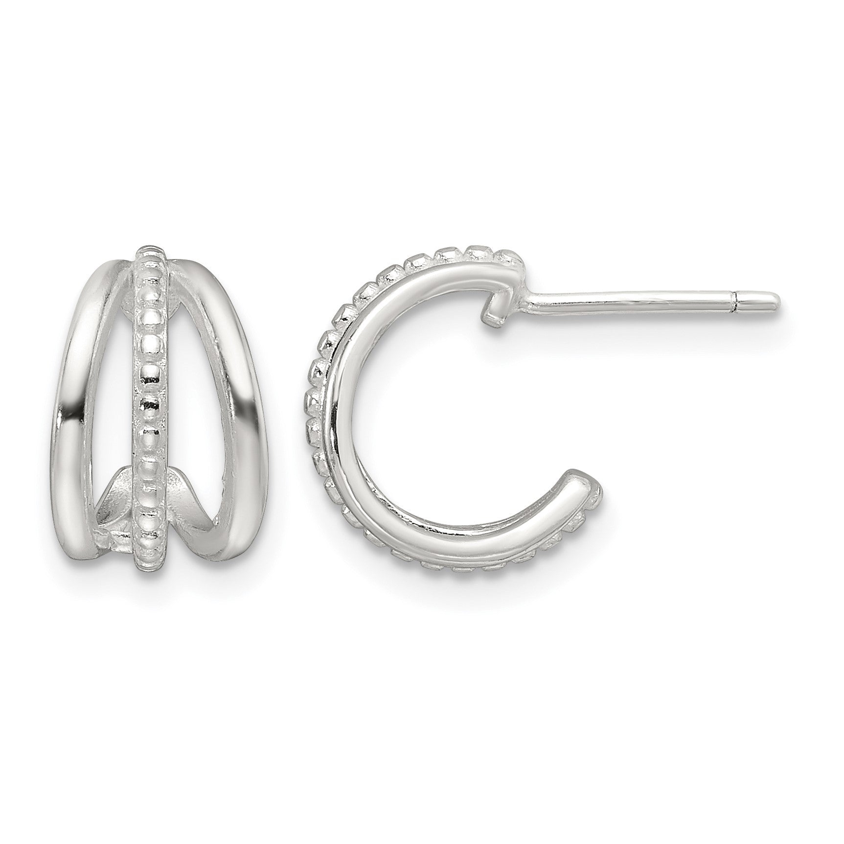 Sterling Silver E-Coating Polished and Textured C-Hoop Earrings