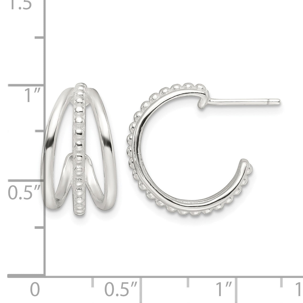Sterling Silver E-Coating Polished and Textured C-Hoop Earring